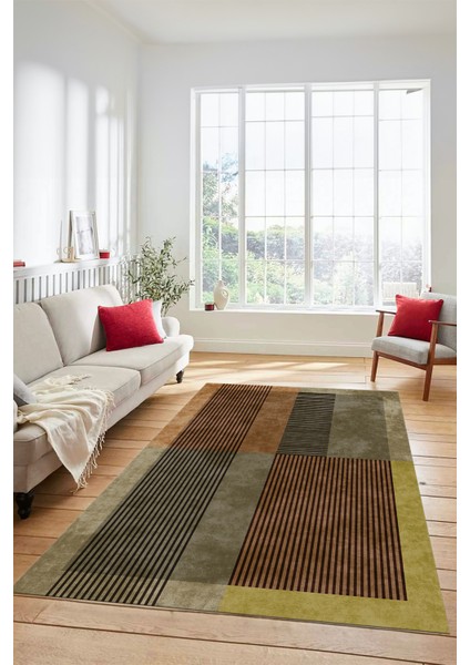 Baskılı Kaymaz Taban Yıkanabilir Modern Şık Yolluk Mutfak Salon Halısı MODERN-107-KAHVE fırsatları