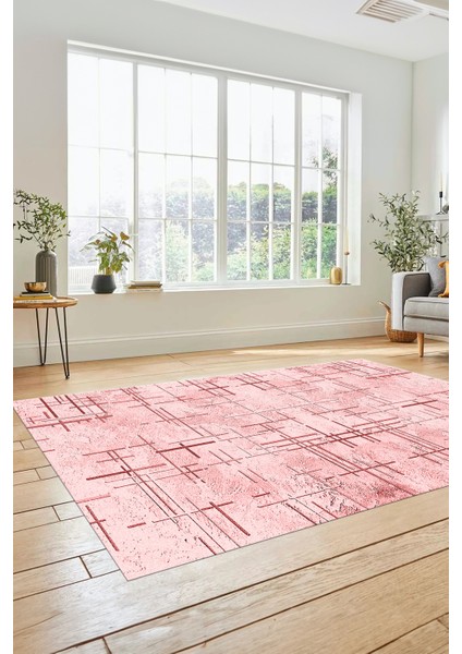 Sade Desen Modern Dijital Kaymaz Yıkanabilir Yolluk Mutfak Salon Halısı Modern-89-Pembe