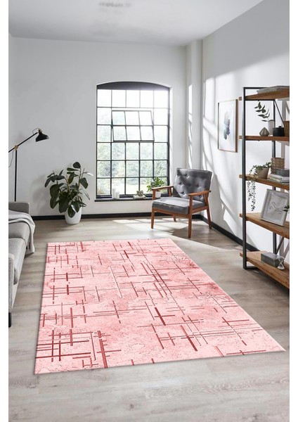 Sade Desen Modern Dijital Kaymaz Yıkanabilir Yolluk Mutfak Salon Halısı Modern-89-Pembe