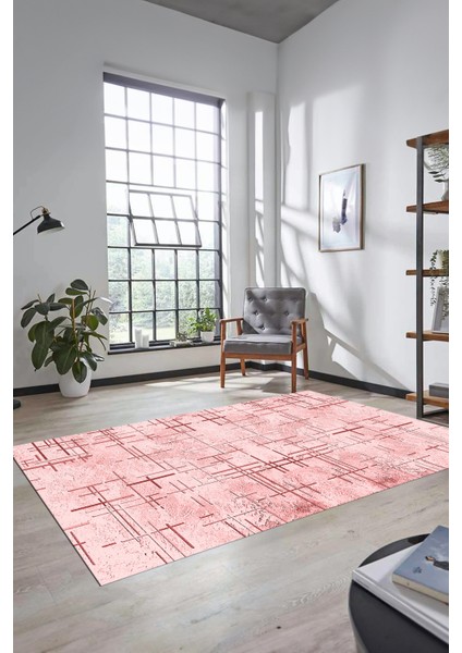 Sade Desen Modern Dijital Kaymaz Yıkanabilir Yolluk Mutfak Salon Halısı Modern-89-Pembe