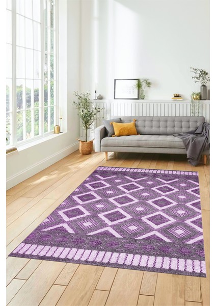 3D Dijital Kaymaz Yıkanabilir Şık Kilim Desen Yolluk Mutfak Halısı Salon Halısı Modern-69-Mor