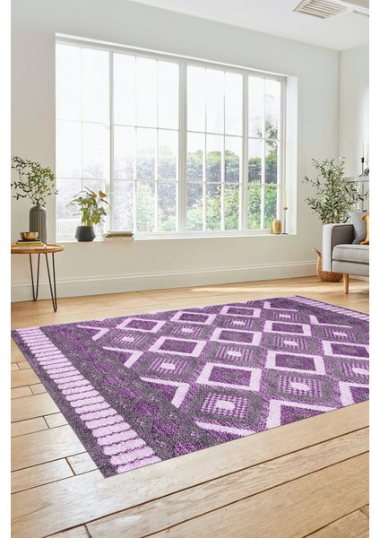 3D Dijital Kaymaz Yıkanabilir Şık Kilim Desen Yolluk Mutfak Halısı Salon Halısı Modern-69-Mor
