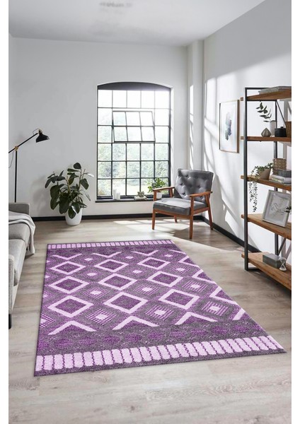 3D Dijital Kaymaz Yıkanabilir Şık Kilim Desen Yolluk Mutfak Halısı Salon Halısı Modern-69-Mor