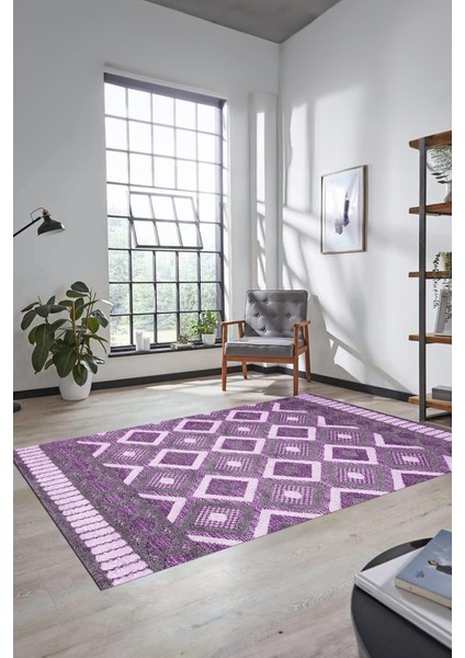 3D Dijital Kaymaz Yıkanabilir Şık Kilim Desen Yolluk Mutfak Halısı Salon Halısı Modern-69-Mor