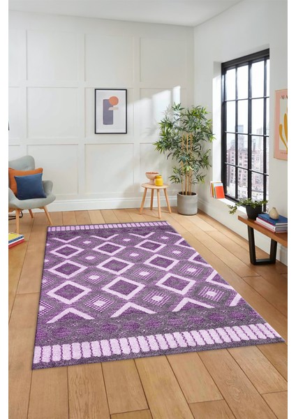 3D Dijital Kaymaz Yıkanabilir Şık Kilim Desen Yolluk Mutfak Halısı Salon Halısı Modern-69-Mor