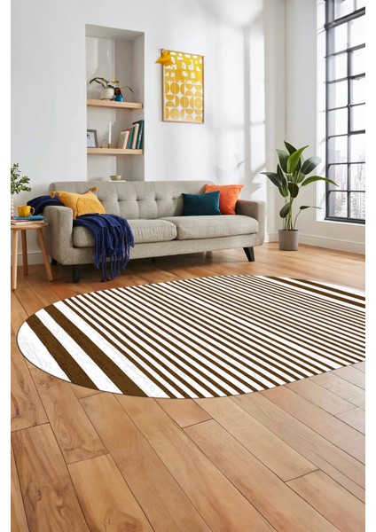 Baskılı Kaymaz Yıkanabilir Sade Modern Oval Yolluk Mutfak Halısı Salon Halısı O-Modern-63-Kahve fiyatları