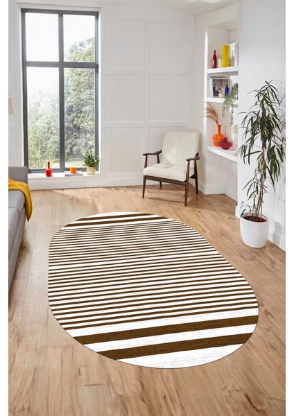 Baskılı Kaymaz Yıkanabilir Sade Modern Oval Yolluk Mutfak Halısı Salon Halısı O-Modern-63-Kahve modelleri
