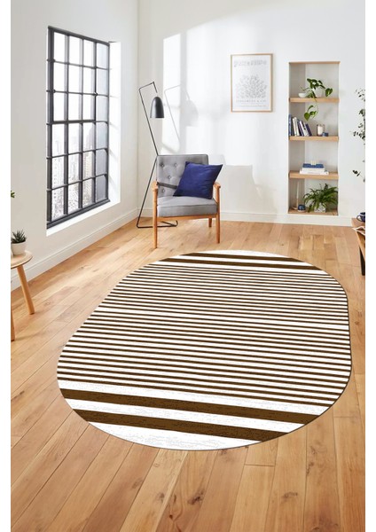 Baskılı Kaymaz Yıkanabilir Sade Modern Oval Yolluk Mutfak Halısı Salon Halısı O-Modern-63-Kahve indirimleri