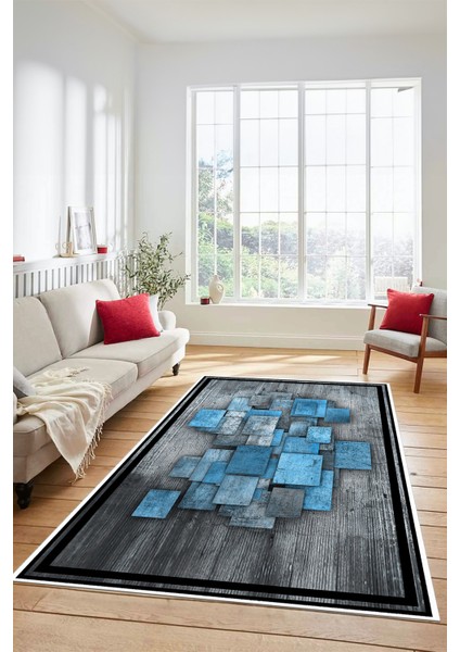 Çerçeveli Modern Desenli Dijital Kaymaz Yıkanabilir Yolluk Mutfak Salon Halısı Modern-13-Mavi modelleri