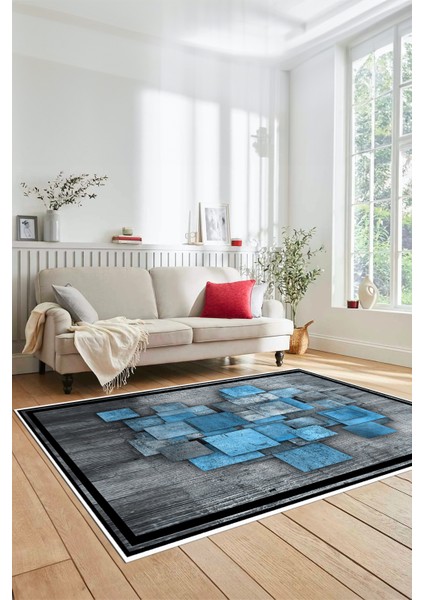 Çerçeveli Modern Desenli Dijital Kaymaz Yıkanabilir Yolluk Mutfak Salon Halısı Modern-13-Mavi fırsatları