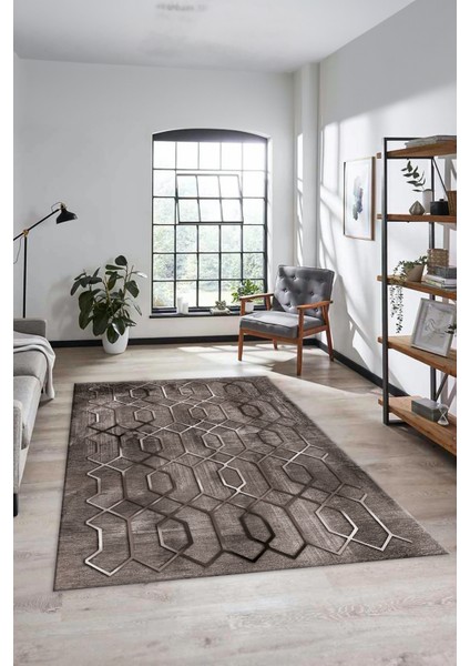 Modern Desen Dijital Kaymaz Yıkanabilir Yolluk Mutfak Salon Halısı Modern-90-Vizon fiyatları