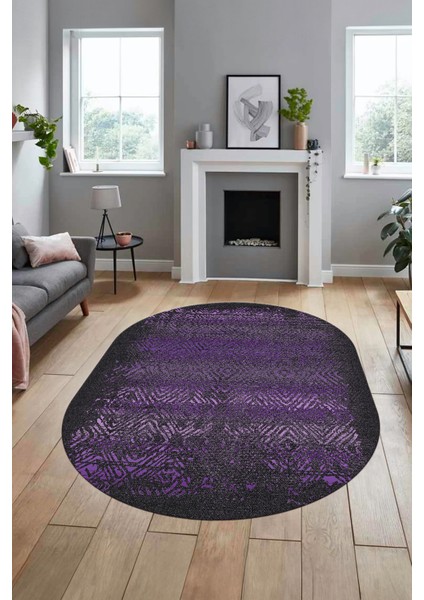 Sade Modern Desen Dijital Kaymaz Yıkanabilir Oval Yolluk Mutfak Salon Halısı O-Modern-28-Mor fiyatları