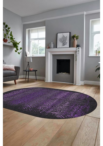 Sade Modern Desen Dijital Kaymaz Yıkanabilir Oval Yolluk Mutfak Salon Halısı O-Modern-28-Mor modelleri