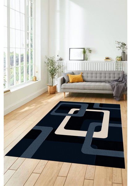 Şık Baskılı Kaymaz Yıkanabilir Modern Yolluk Koridor Mutfak Salon Halısı Modern-40-Lacivert modelleri