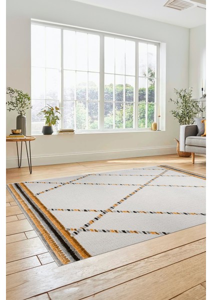 Renkli Modern Kilim Desenli Dijital Kaymaz Yıkanabilir Yolluk Mutfak Salon Halısı Modern-76-Kahve