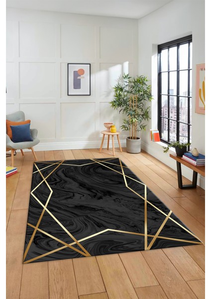 Dijital Dekoratif Kaymaz Taban Yıkanabilir Modern Yolluk Mutfak Salon Halısı Modern-05-Antrasit