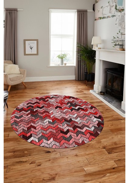 Baskılı Kaymaz Taban Yıkanabilir Renkli Modern Mutfak Yuvarlak Salon Halısı Y-Modern-02-Pembe