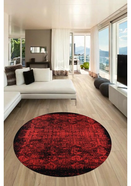 Baskılı Kaymaz Taban Yıkanabilir Sade Modern Mutfak Yuvarlak Salon Halısı Y-Modern-04-Kırmızı fiyatları