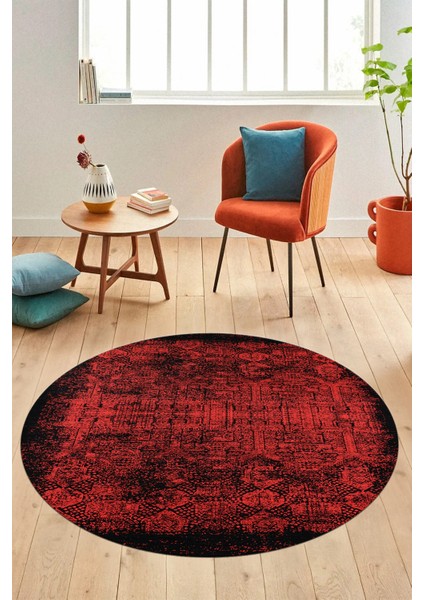 Baskılı Kaymaz Taban Yıkanabilir Sade Modern Mutfak Yuvarlak Salon Halısı Y-Modern-04-Kırmızı modelleri