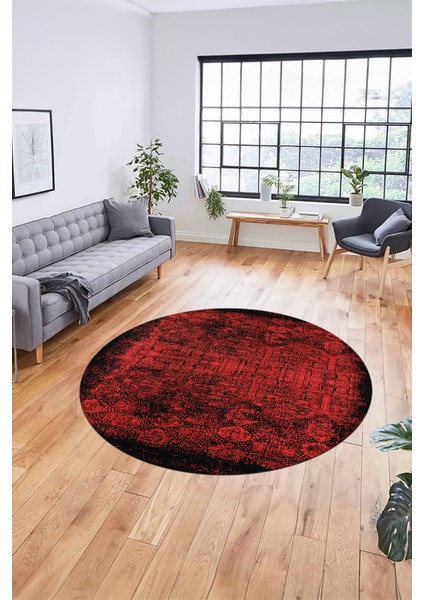 Baskılı Kaymaz Taban Yıkanabilir Sade Modern Mutfak Yuvarlak Salon Halısı Y-Modern-04-Kırmızı indirimleri