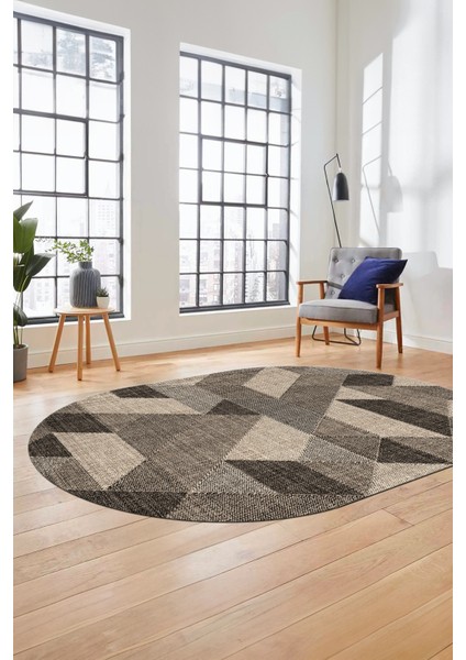 Baskılı Kaymaz Taban Yıkanabilir Modern Şık Oval Yolluk Mutfak Salon Halısı O-Modern-96-Bej fırsatları