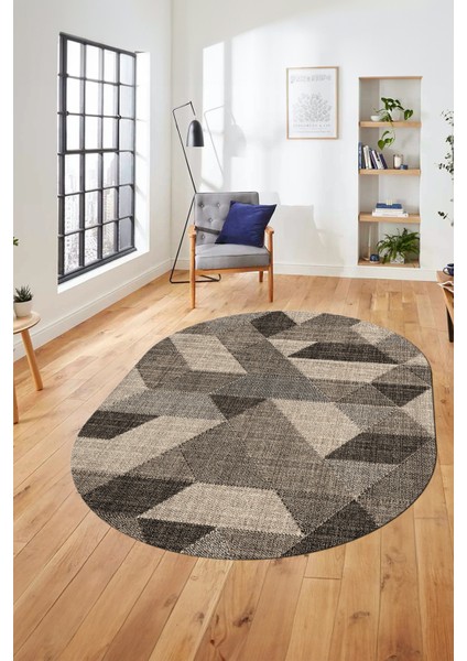 Baskılı Kaymaz Taban Yıkanabilir Modern Şık Oval Yolluk Mutfak Salon Halısı O-Modern-96-Bej modelleri