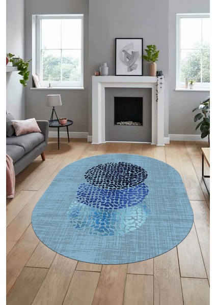 Baskılı Kaymaz Taban Yıkanabilir Modern Yolluk Mutfak Oval Salon Halısı O-Modern-01-Mavi modelleri