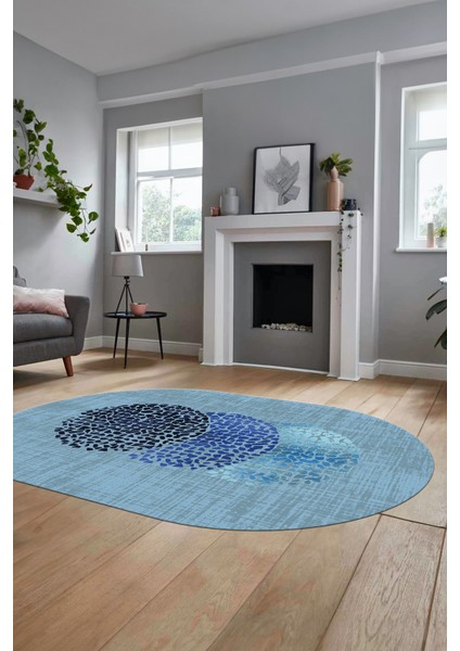 Baskılı Kaymaz Taban Yıkanabilir Modern Yolluk Mutfak Oval Salon Halısı O-Modern-01-Mavi fırsatları