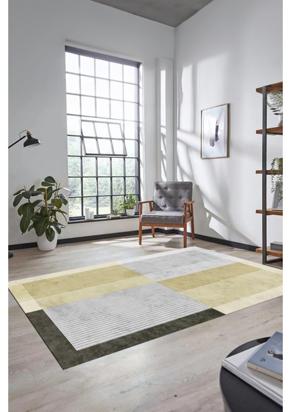 Baskılı Kaymaz Taban Yıkanabilir Modern Şık Yolluk Mutfak Salon Halısı MODERN-107-KREM