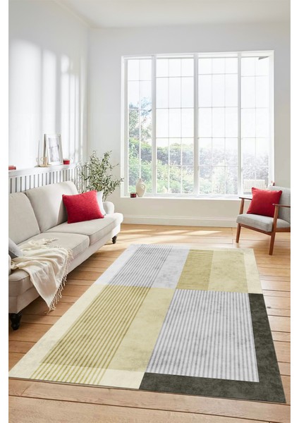 Baskılı Kaymaz Taban Yıkanabilir Modern Şık Yolluk Mutfak Salon Halısı MODERN-107-KREM fırsatları