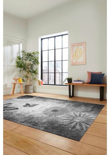 Baskılı Kaymaz Taban Yıkanabilir Modern Yolluk Mutfak Salon Halısı MODERN-109-GRİ modelleri