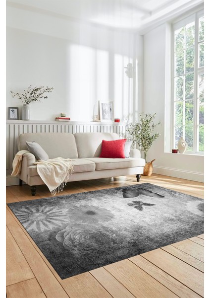 Baskılı Kaymaz Taban Yıkanabilir Modern Yolluk Mutfak Salon Halısı MODERN-109-GRİ indirimleri