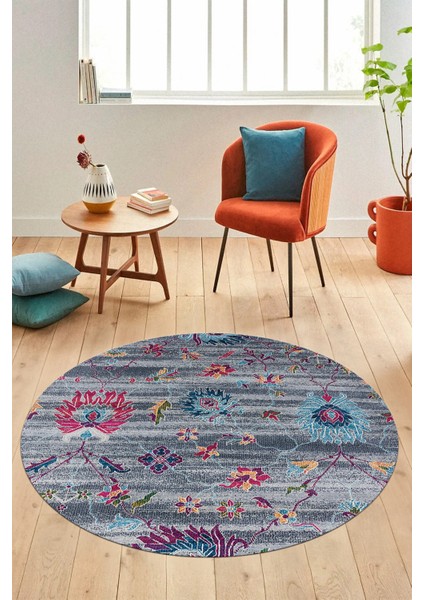 Modern Etnik Desen Dijital Kaymaz Yıkanabilir Yuvarlak Mutfak Salon Halısı Y-Modern-30-Renkli