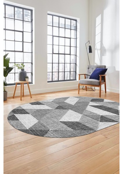Baskılı Kaymaz Taban Yıkanabilir Modern Şık Oval Yolluk Mutfak Salon Halısı O-Modern-96-Gri fırsatları