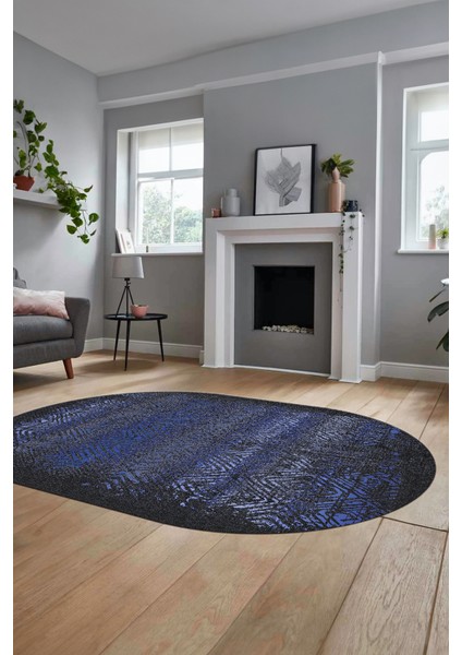 Sade Modern Desen Dijital Kaymaz Yıkanabilir Oval Yolluk Mutfak Salon Halısı O-Modern-28-Mavi modelleri