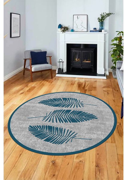 Baskılı Kaymaz Yıkanabilir Modern Yaprak Desen Yuvarlak Mutfak Salon Halısı Y-Modern-41-Mavi fırsatları