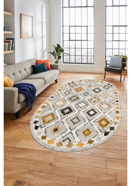 Baskılı Kaymaz Yıkanabilir Etnik Modern Oval Yolluk Mutfak Halısı Salon Halısı O-Modern-60-Sarı fiyatları