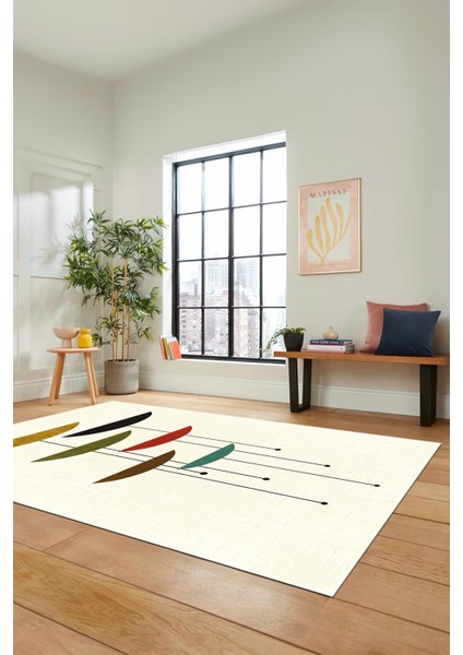 Baskılı Kaymaz Taban Yıkanabilir Modern Yolluk Mutfak Salon Halısı MODERN-112-KREM modelleri