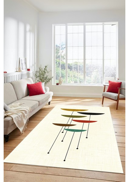 Baskılı Kaymaz Taban Yıkanabilir Modern Yolluk Mutfak Salon Halısı MODERN-112-KREM fırsatları