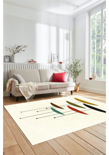 Baskılı Kaymaz Taban Yıkanabilir Modern Yolluk Mutfak Salon Halısı MODERN-112-KREM indirimleri