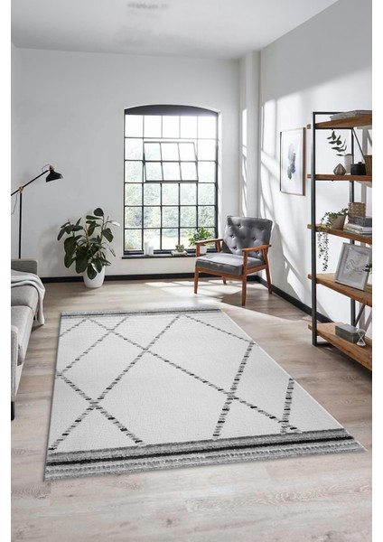 Renkli Modern Kilim Desenli Dijital Kaymaz Yıkanabilir Yolluk Mutfak Salon Halısı Modern-76-Gri