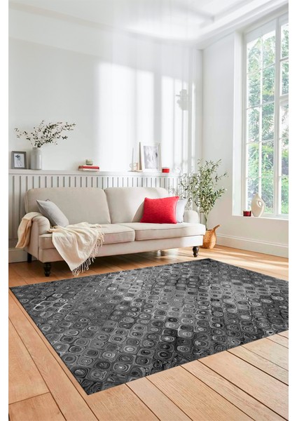 3D Modern Desen Dijital Kaymaz Yıkanabilir Yolluk Mutfak Salon Halısı Modern-27-Gri