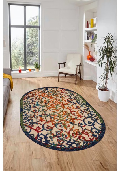 Modern Klasik Desen Dijital Kaymaz Yıkanabilir Oval Yolluk Mutfak Salon Halısı O-Modern-32-Renkli indirimleri