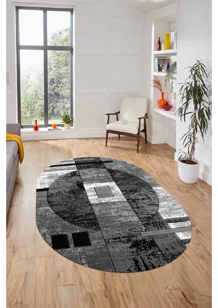 Modern Göbekli Desen Dijital Kaymaz Yıkanabilir Oval Yolluk Mutfak Salon Halısı O-Modern-33-Gri indirimleri