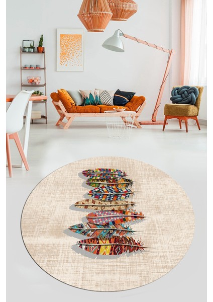 Baskılı Kaymaz Yıkanabilir Modern Yaprak Desen Yuvarlak Salon Halısı Y-Modern-50-Renkli