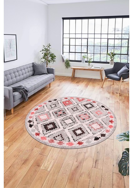 Baskılı Kaymaz Yıkanabilir Etnik Modern Yuvarlak Mutfak Halısı Salon Halısı Y-Modern-60-Pembe fiyatları
