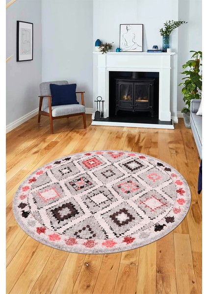 Baskılı Kaymaz Yıkanabilir Etnik Modern Yuvarlak Mutfak Halısı Salon Halısı Y-Modern-60-Pembe modelleri