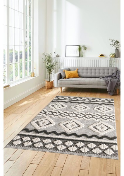 3D Baskılı Kaymaz Yıkanabilir Şık Kilim Desen Yolluk Mutfak Halısı Salon Halısı Modern-68-Krem