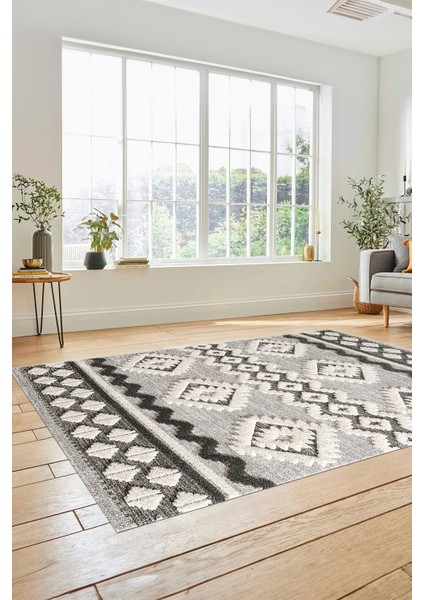 3D Baskılı Kaymaz Yıkanabilir Şık Kilim Desen Yolluk Mutfak Halısı Salon Halısı Modern-68-Krem