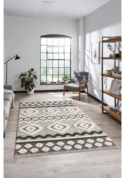 3D Baskılı Kaymaz Yıkanabilir Şık Kilim Desen Yolluk Mutfak Halısı Salon Halısı Modern-68-Krem